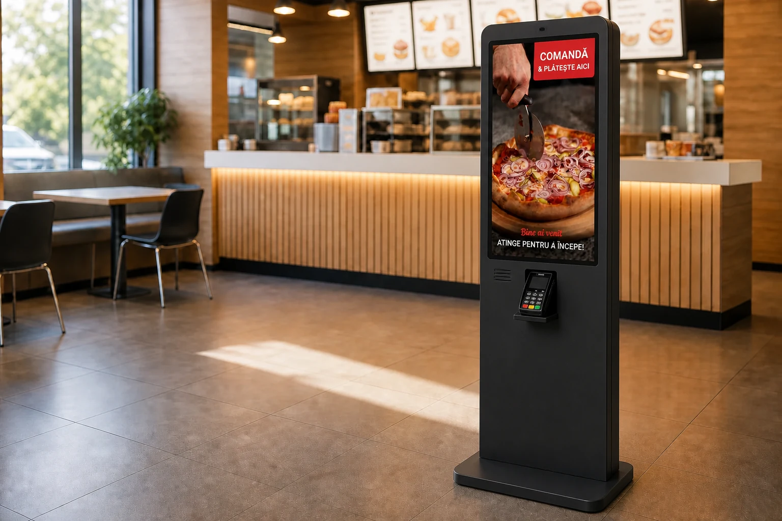 Kiosk pentru comenzi și plată într-un restaurant