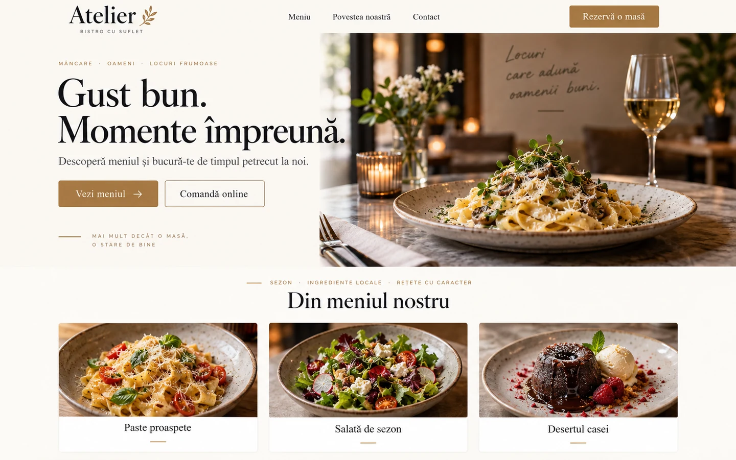 Concept de site propriu cu meniu, comenzi online și rezervări