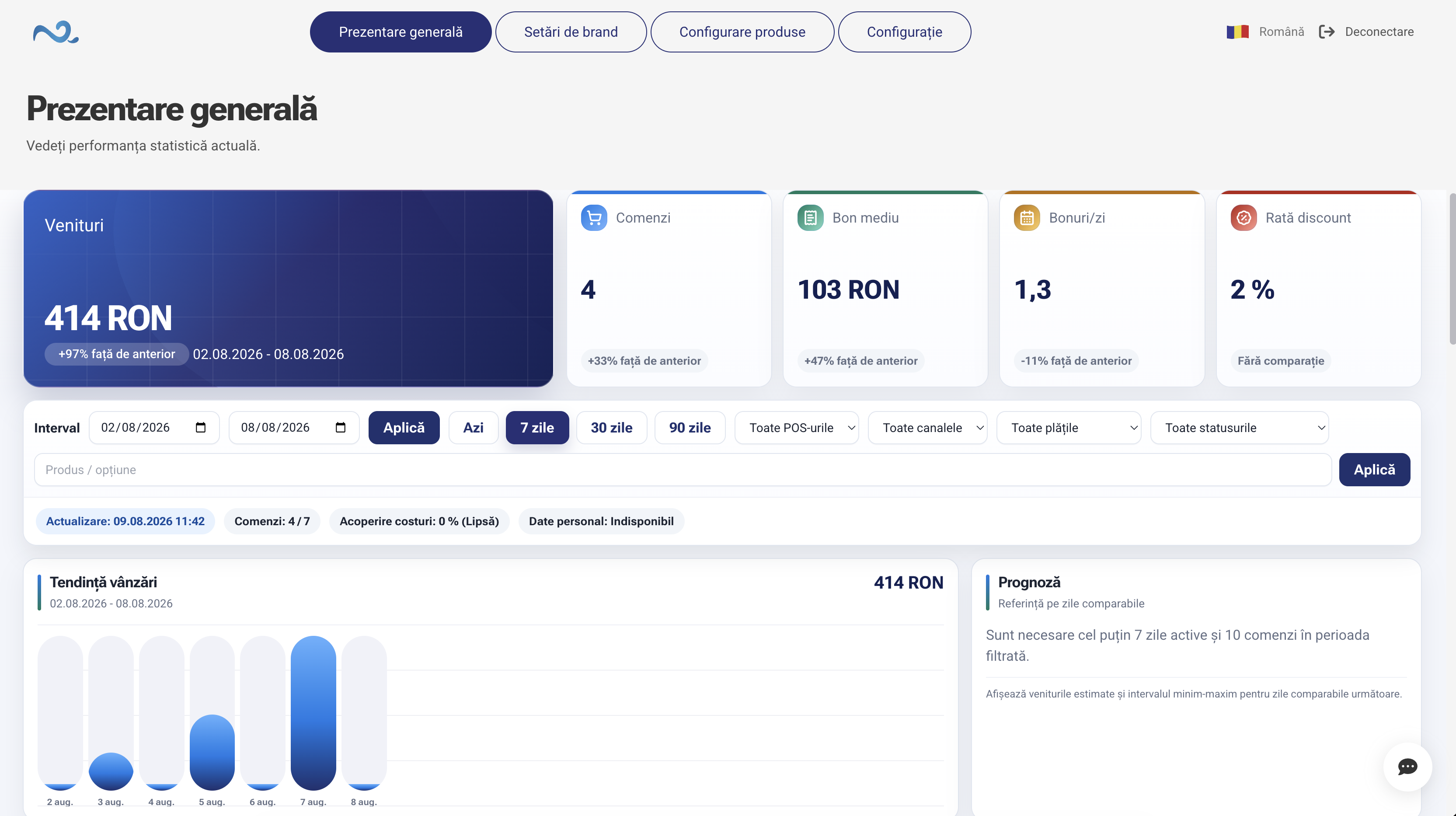 Aplicația de administrare Nexus deschisă pe un laptop